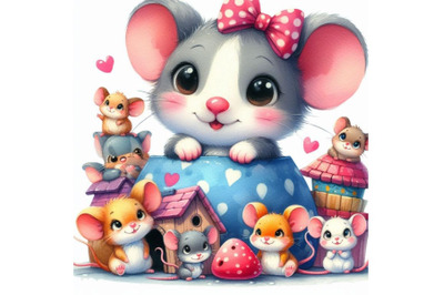 Cute mice illustration. Funny cartoon mouse