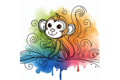 Funny monkey hand drawn watercolor illustration