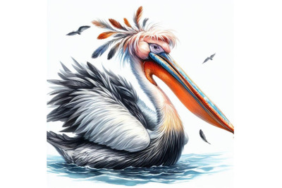 Pelican hand drawn watercolor illustration