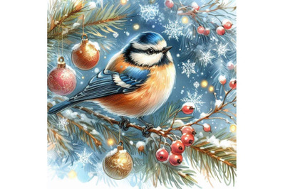 Winter bird, sketch for New Year background