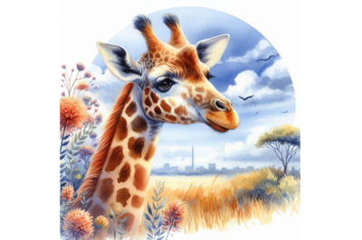 Giraffe hand drawn watercolor illustration