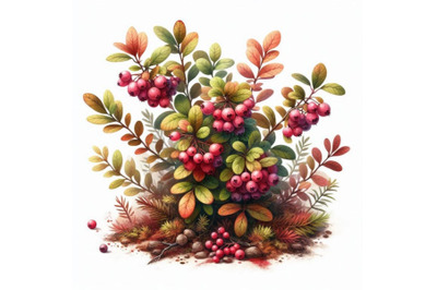 Forest lingonberry watercolor illustration