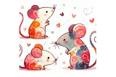 Cartoon mouse watercolor illustration. cute mice