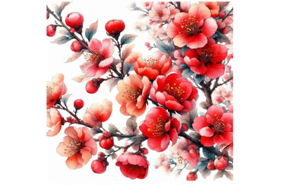 Red flowers bloom watercolor blossom pattern texture ba