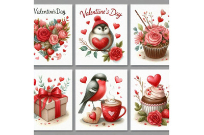 Valentines day card set. watercolor Valentines day Design