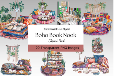 Boho Garden Book Nook Clipart Pack