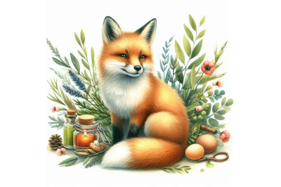 Fox. Fox hunting. Cute Fox. Watercolor Fox illustration