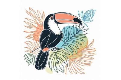 Toucan. Exotic nature background. tropical plant