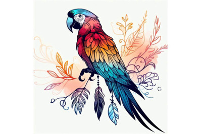 Parrot bird hand drawn watercolor illustration