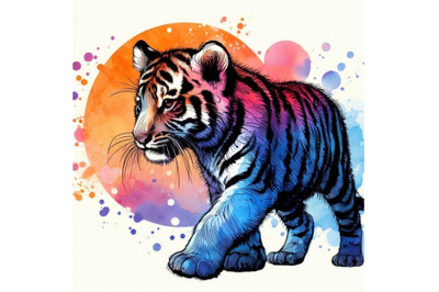 Tiger cub. wild animals watercolor illustration