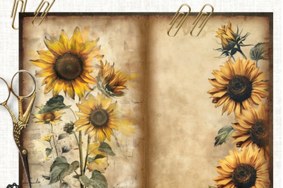 Sunflower Junk Journal Papers, Printable Floral Digital Ephemera Pack