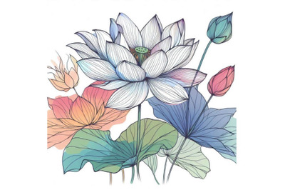 White lotus watercolor botanical illustration