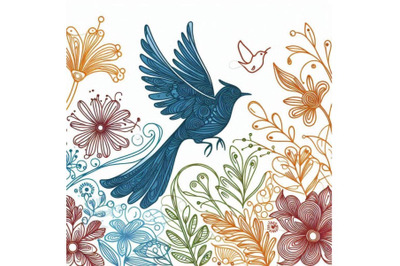 Bird and Garden flowers background