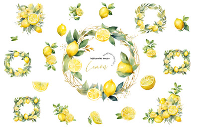 Lemon Citrus Fruit Clipart&2C; Summer Greenery