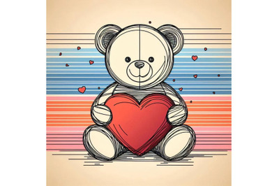 Valentine day. Funny teddy bear and red heart