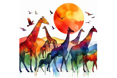 Giraffe. wild animals watercolor illustration