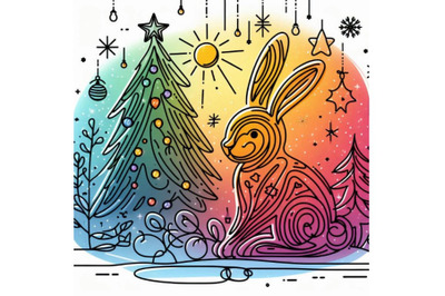 New year bunny and Christmas tree background