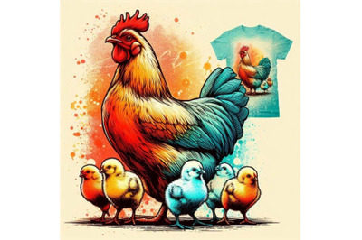 Chicken hen and chickens T-shirt graphics, chicken