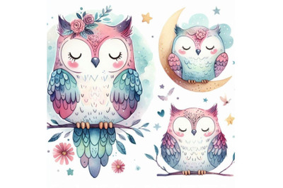 Cute Owl. Watercolor Owl. Owl Tee Shirt illustration