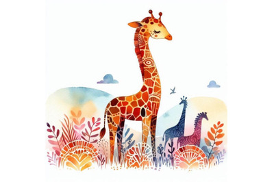 Giraffe hand drawn watercolor illustration