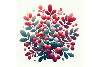 Forest lingonberry watercolor illustration