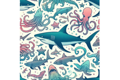 Watercolor shark seamless pattern