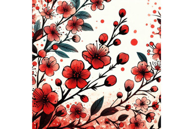 Red flowers bloom watercolor blossom pattern texture backgrou