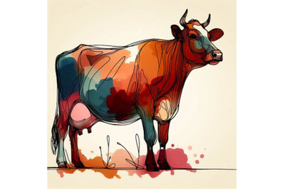 Cow. Cow watercolor illustration. Milking Cow Breed