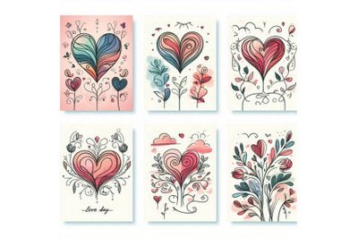 Valentines day card set. watercolor Valentines day Design