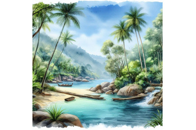 Watercolor tropical narute illustration