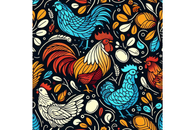 Seamless pattern with Chicken and Rooster