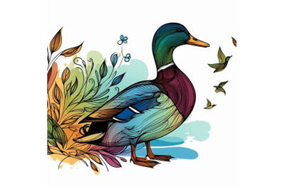 Wild duck mallard watercolor illustration