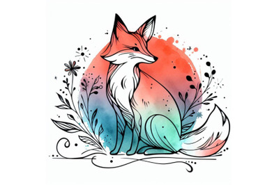 Fox. Fox hunting. Cute Fox. Watercolor Fox illustration