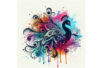 Exotic peacock T-shirt graphics. peacock illustration with splash