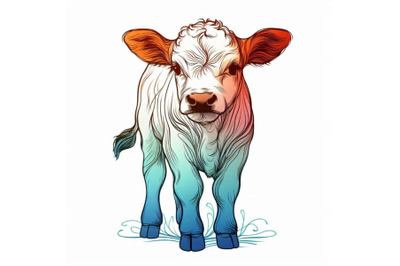 Cute watercolor calf. Baby bull illustration. cattle. farm animal