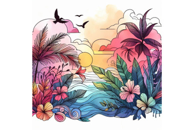 Watercolor tropical narute illustration