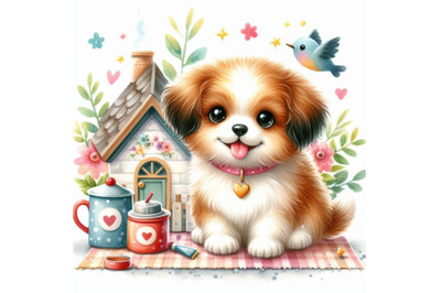 Cute dog. Watercolor puppy dog illustration