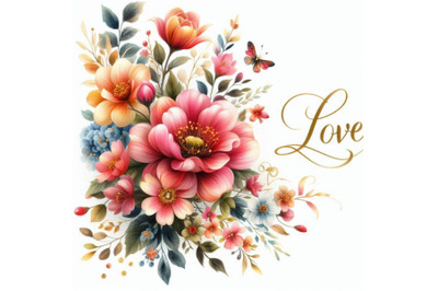 Watercolor flower background. Love text