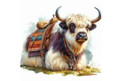 Yak hand drawn watercolor illustration