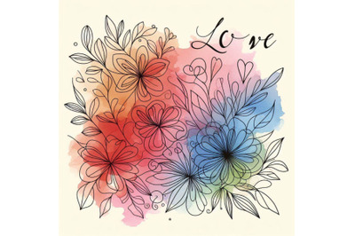 Watercolor flower background. Love text