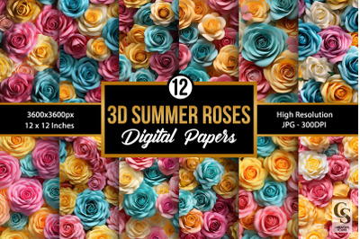 Summer 3D Roses Seamless Patterns