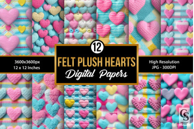 Summer Felt Plush Hearts Digital Papers