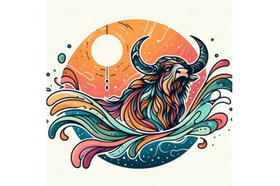 Yak hand drawn watercolor illustration