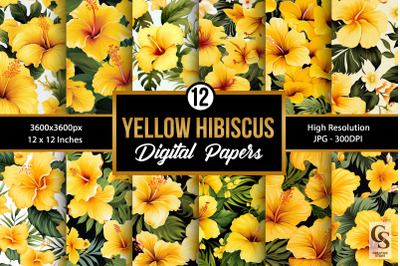 Yellow Tropical Hibiscus Flowers Digital Papers