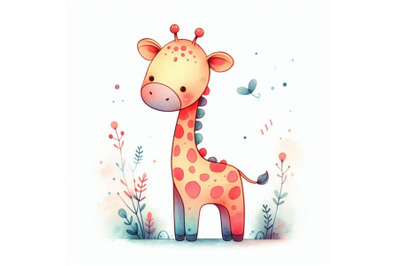 Watercolor Giraffe illustration. Cute giraffe