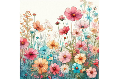 Garden flowers background. watercolor