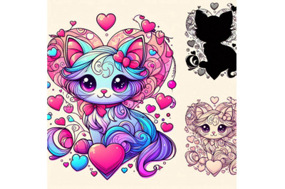 Kitten. Cyte kitten and Valentines day heart