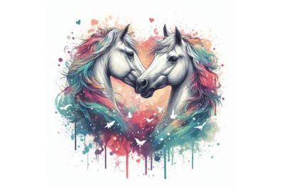 White horse kiss T-shirt graphics. horse illustration with