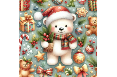 Christmas seamless pattern. Cute bear