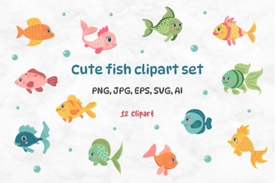 Cute fish clipart set